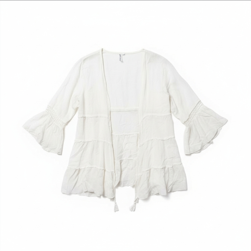 Ravviva White Crochet Detail Kimono - Women's Size Large